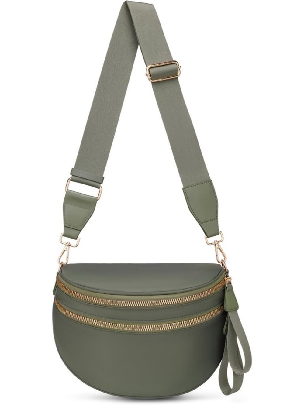 Women's Beans Green Pure Color Checkered Nylon Fanny Pack Travel Crossbody Bag